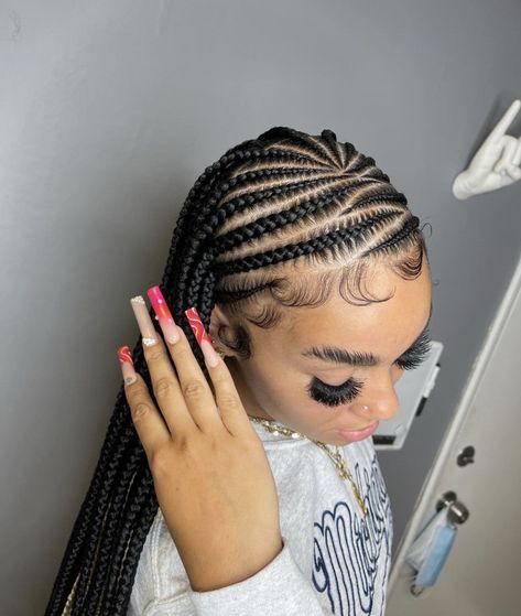 Long Cornrows, Braided Hairstyles For Black Women Cornrows, Big Box Braids Hairstyles, Feed In Braids Hairstyles, Box Braids Hairstyles For Black Women, Cute Braided Hairstyles, Braids Hairstyles Pictures, Braided Cornrow Hairstyles, Cute Box Braids Hairstyles