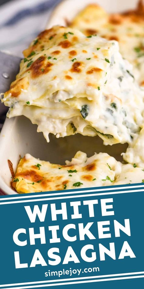 Lasagna White Sauce, White Sauce Lasagna, Chicken Spinach Lasagna, Chicken Lasagne, White Cheese Sauce, White Chicken Lasagna, Chicken Lasagna Recipe, Chicken Mozzarella, White Lasagna