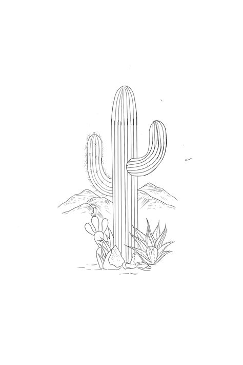 Fine Line Tattoo Cactus, Fine Line Saguaro Tattoo, Cactus And Palm Tree Tattoo, Cactus Tattoo Stencil, Western Sunset Tattoo, Fine Line Desert Tattoo, Cactus Fine Line Tattoo, Cactus With Flower Tattoo, Saguaro Cactus Drawing