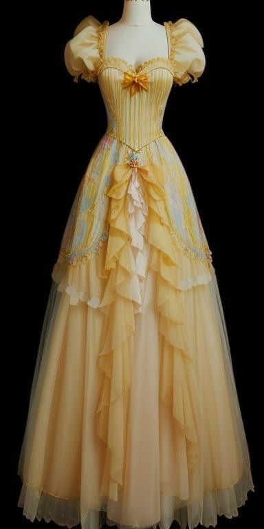 Mal Cotillion Dress, Yellow Dress Fancy, Vintage Yellow Prom Dress, Yellow Ball Gown Prom Dress, Ariel Inspired Dress, Cute Princess Dresses, Yellow Princess Dress, Yellow Ballgown, Yellow Ball Gown