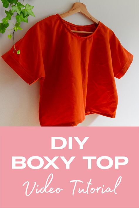 Easy Sewing Tops For Beginners, Boxy Crop Top Sewing Pattern, Stiff Fabric Top, Easy To Sew Tops For Women, Summer Shirt Sewing Patterns, Cropped Shirt Sewing Pattern, Easy Linen Top, Easy Silk Top Diy, 1 Yard Top Pattern