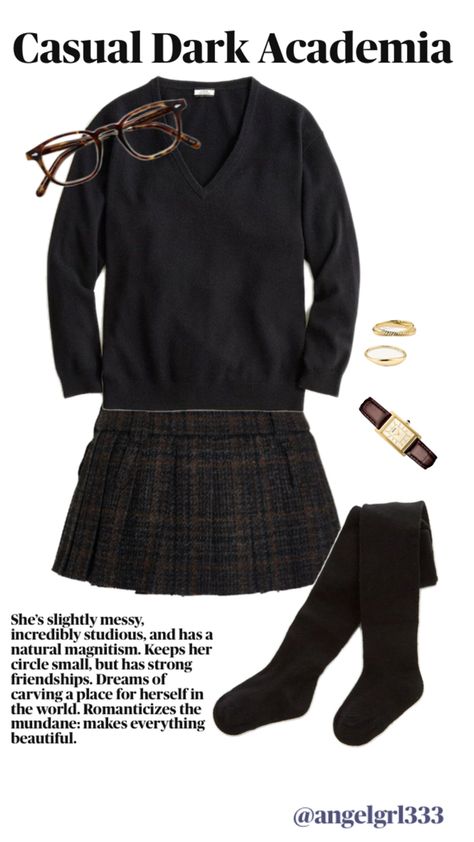 Dark academia outfit (pls don’t repost) 🖤 #darkacademia #ootd #outfit #outfitinspo #cuteoutfit #style #preppy #classy #womenswear #academiaaesthetic Girly Dark Academia Outfits, Dark Preppy Outfits, Darkest Academia Outfit, Casual Dark Academia Outfits, Dark Academia Outfit Aesthetic, Dark Academia Casual, Academia Outfits Aesthetic, Casual Dark Academia, Dark Academia Outfits