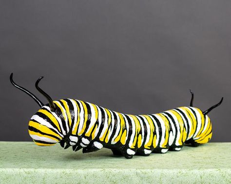 Monarch Caterpillar, Paper Mache Clay, Inspirational Artwork, Nature Center, Using Acrylic Paint, A Classroom, Butterfly Garden, Solid Surface, Paper Mache