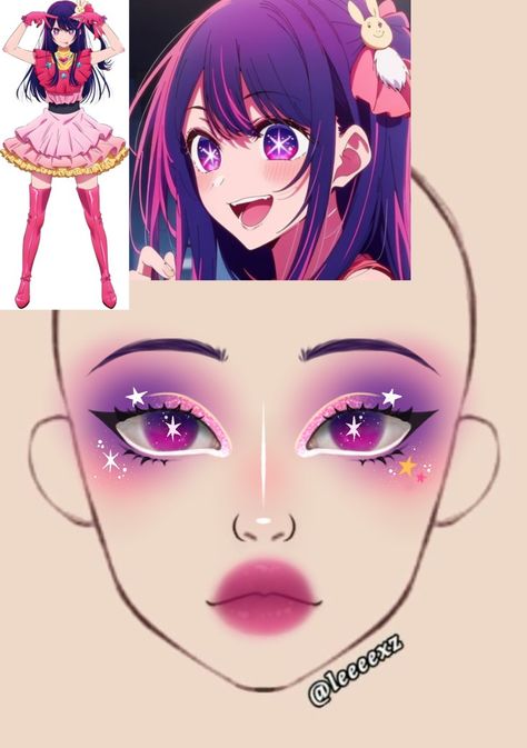 Purple Cosplay Makeup, Kawaii Make Up Ideas, Manga Makeup Anime, One Piece Inspired Makeup, Cute Anime Makeup, Kpop Inspired Makeup, Make Up Anime, Anime Eyes Makeup, Kpop Makeup Looks