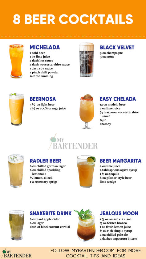 Beer Cocktails Beer Mixed Drinks, Beer Cocktail Recipes, Ginger Beer Cocktail, Bartender Drinks Recipes, Bartender Drinks, Cocktail Drinks Alcoholic, Yummy Alcoholic Drinks, Liquor Drinks, Beer Cocktails