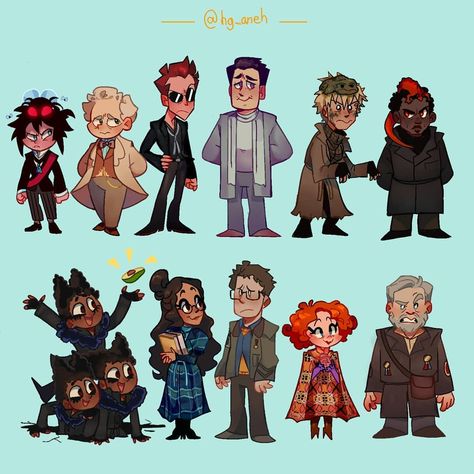 aneh 🍯🐝 on Instagram: “Smolllll . . . . . . . I made this as a color guide for future projects n such, and it's pretty much free to use if someone wants to as…” Good Omens Funny Fanart, Good Omens Cats, Good Omens Halloween Fanart, Good Omens Comic Cute, Good Omens Cat Au, Good Omens Book, Terry Pratchett, Michael Sheen, Angels And Demons