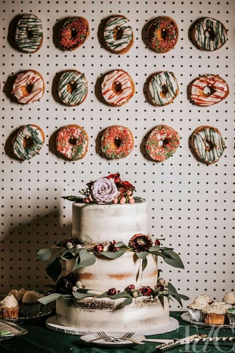 Donut Pegboard, Wedding Cake With Greenery, Cake With Greenery, Peg Board, Wedding Cake, Wedding Decor, Wedding Events, Wedding Cakes, Table Settings