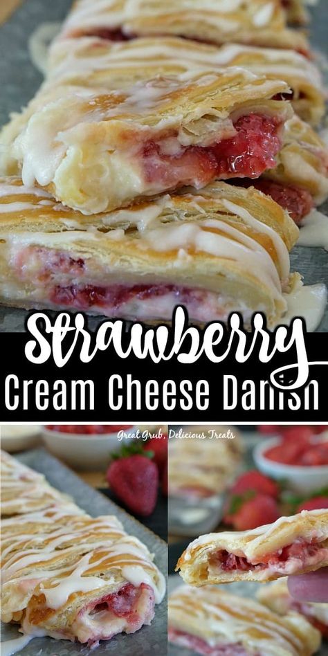 Strawberry Cream Cheese Puff Pastry, Strawberry Danish Recipe, Strawberry Cream Cheese Danish, Strawberry Danish, Cream Danish, Strawberries And Cream Cheese, Strawberry Bread Recipes, Cream Cheese Danish Recipe, Puff Pastry Recipes Dessert