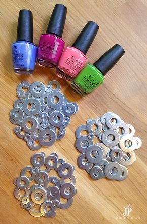 How to Make Metal Washer Coasters - Painted with Nail Polish! #GIVEEXTRAGETEXTRA #Target Nail Polish Art Crafts, Washer Crafts, How To Make Metal, Washer Jewelry, Metal Coasters, Nail Polish Crafts, Cool Coasters, Shelves Storage, Nail Polish Art