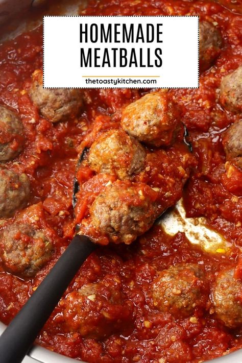 Homemade meatballs recipe by The Toasty Kitchen. These homemade meatballs are prepared with simple ingredients and make dinnertime a breeze. Serve with your favorite pasta and sauce for a satisfying meal! #homemademeatballs #meatballs #beefmeatballs #dinner #dinnerideas Homemade Meat Ball Recipes Easy, Amish Meatballs, Easy Meatball Recipes 3 Ingredients, Home Made Meatballs Easy, Homemade Meatballs And Gravy, Kids Meatball Recipe, Homemade Meatballs Crockpot, Homestyle Meatballs, Easy Homemade Meatballs