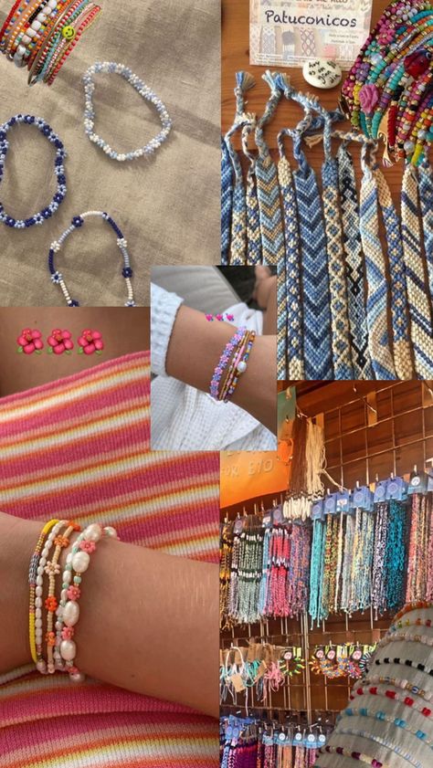 Aesthetic Summer Accessories, Summer Bracelet Inspo Beads, Homemade Summer Jewelry, Surf Jewelry Bracelet, Summery Bracelet Ideas, Summer Color Bracelets, Summer Braclet Combos, Summer Bracelet Stack Ideas, Summer Camp Bracelets