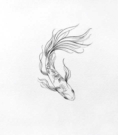 Koi Flowers Tattoo, Detailed Koi Fish Tattoo, Singular Koi Fish Tattoo, 2 Coi Fish Tattoo Design, Small Koi Fish Tattoo Design, Koi Flash Tattoo, Feminine Koi Tattoo, Koi Fish Tiny Tattoo, Koi Fish Tattoo Flowers