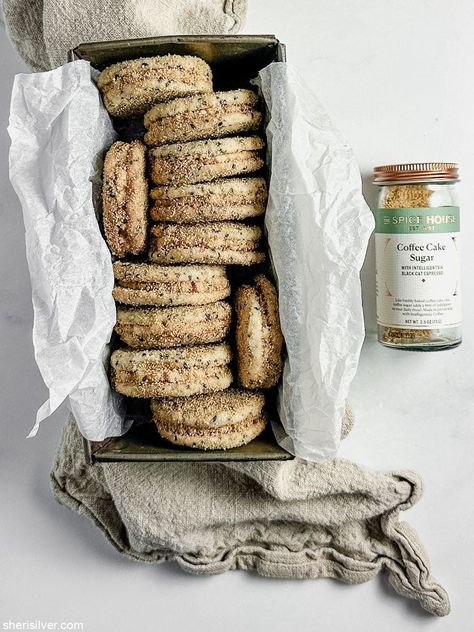 Sesame shortbread sandwich cookies with tahini frosting are a sweet-savory treat that I'm officially obsessed with! Sesame Shortbread Cookies, Tahini Frosting, Sesame Recipes, Easy Waffle Recipe, Sesame Cookies, Mini Cake Stand, Wooden Cake Stands, Cafe Aesthetic, Wooden Cake