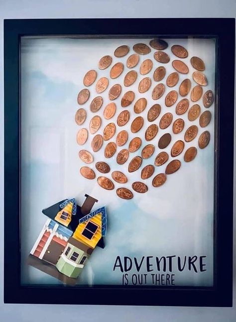 Disney Coin Display, Disney World Shadow Box Ideas, Disney Picture Collage Wall, Disney Autograph Picture Frame, Disney Shadow Box Ideas Diy, Disney Picture Frames Diy, Disney Keepsake Ideas, Diy Disney Pin Display, Disney Pressed Penny Display Ideas