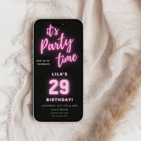 25th Invitations Birthday, 27 Birthday Invitation, 25th Birthday Invite, 29th Birthday Invitation, 25 Th Birthday Invitations, Iphone Wallpaper Rock, Neon Rose, Birthday Captions Instagram, Neon Birthday