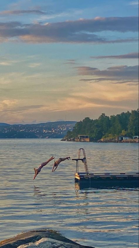 Scandi Summer Aesthetic, Sea Swimming Aesthetic, Mountain Summer Aesthetic, Scandinavia Aesthetics, Sweden Aesthetic Summer, Aesthetic Scandinavia, Happy Place Aesthetic, Summer In Scandinavia, Scandinavia Aesthetic