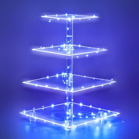 Weddingwish Cupcake Stand, 4-Tier Square Acrylic Cupcake Display Stand with LED String Lights Dessert Tower Pastry Stand for Birthday or Wedding Party (Blue) Light Up Cupcake Stand, Galaxy Theme Wedding Decoration, Under The Stars Quinceanera Theme Decoration, Acotar Birthday Party, Starry Night Theme Party, Starry Night Wedding Reception, Galaxy Party Decorations, Under The Stars Quinceanera Theme, Intergalactic Party