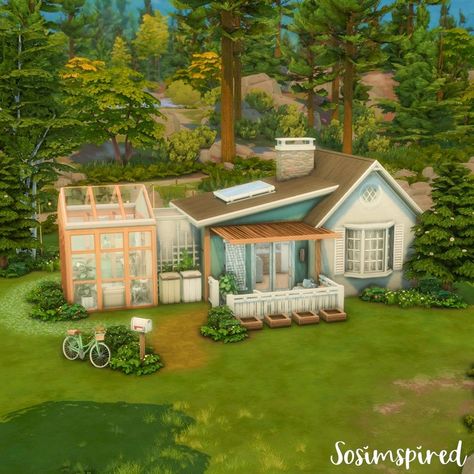 Sims 4 Cottage, Lotes The Sims 4, Tiny House Exterior, Small Cottage Homes, Sims 4 House Plans, Sims 4 House Building, Sims 4 House Design, Casas The Sims 4, Sims Building