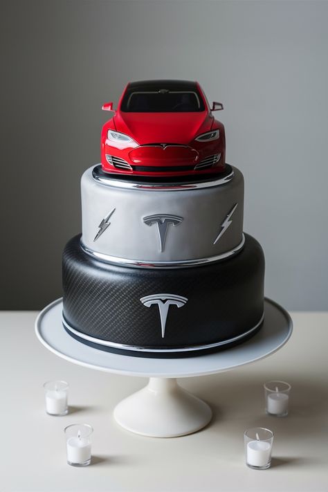 Top Tesla Fan Birthday Cake Ideas for the Modern Man Tesla Birthday Party Decorations, Tesla Party Ideas, Tesla Birthday Party Ideas, Car Cakes For Men, Cars Cake Design, Cars Theme Cake, Cake Design For Men, Tesla Logo, 25th Birthday Cakes