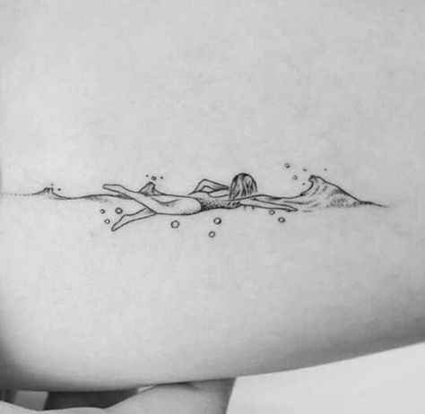 Swimmers Tattoo Ideas, Tattoos For Swimmers, Swim Tattoo Ideas, Swimming Tattoo Ideas Swimmers, Swimmer Tattoo Ideas, Sc Tattoo, Water Tattoo Ideas, Tattoo Swimming, Wave Tattoo Ideas