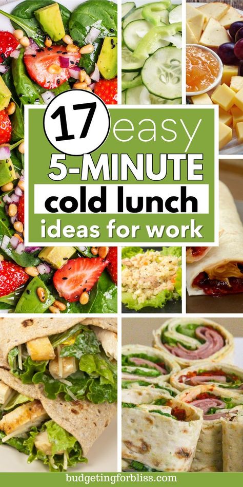 Looking for a quick and healthy lunch idea for work this week? Find 17 easy 5-minute cold lunches that are perfect for busy days. From fresh salads to hearty wraps, these fast lunch ideas are great to take to work, or on the go. Enjoy simple to prepare lunch recipes that are light, healthy and delicious. Fast Lunch Ideas, Cold Lunch Ideas For Work, Healthy Light Lunches, Healthy Cold Lunches, Cold Lunch Ideas, Lunch Ideas For Work, Quick Easy Lunch, Cold Lunch, Healthy Lunches For Work