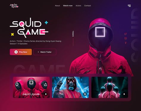 Website Landing page Squid Game Design, Gaming Landing Page, Game Landing Page, Game Movie, Ui Design Website, Gaming Banner, Squid Game, Squid Games, Movie Game