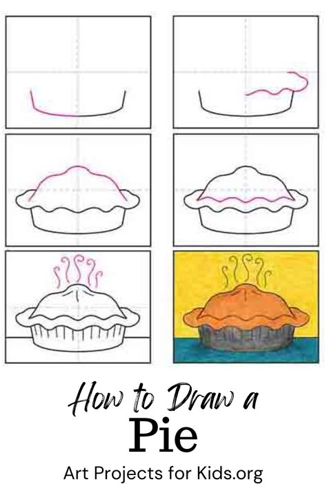 Learn how to draw a Pie with an easy step-by-step PDF tutorial. #howtodraw #tutorial #drawing #drawingtutorial #arttutorial #artprojectsforkids #howtodrawforkids #pie #fall Pie Coloring Page, Directed Drawing Kindergarten, Thanksgiving Lesson Plans, Pie Drawing, Thanksgiving Art Projects, Pie Images, Thanksgiving Drawings, Free Draw, Art Docent