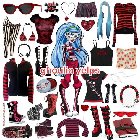 Ghoulia Yelps Outfit Inspiration, Monster High Style Clothes, Monster High Group Costume, Monster High Outfit Inspiration, Monster High Aesthetic Outfit, 2000s Halloween Costume, Monster High Halloween Costumes, Monster High Ghoulia, Monster High Halloween