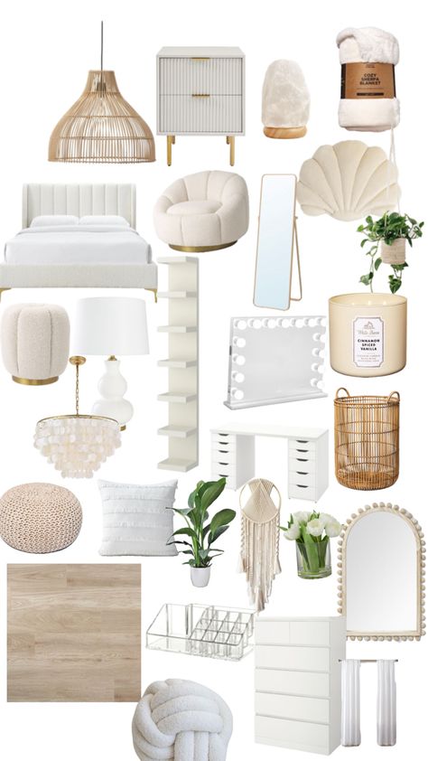 Room Ideas Aesthetic Gold And White, Clean Girl Home Aesthetic, Cute Room Asthetics Ideas, Kmart Room Decor Bedroom, Vanilla Dorm Room Aesthetic, Room Ideas Aesthetic Coastal, White And Grey Room Decor, College House Room Ideas, Beauty Room Decor Ideas