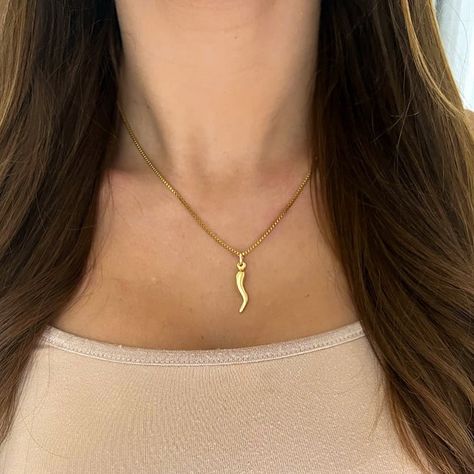 https://www.instagram.com/p/CaxIxWDLTHT/?utm_medium=share_sheet Gold Plated Charm Necklace With Figaro Chain, Cheap Yellow Gold Clavicle Chain Charm Necklace, Gold Snake Chain Charm Necklace Tarnish Resistant, Luxury Gold Plated Heart Charm Necklace, Cornicello Necklace, Luxury Gold Plated Charm Necklace, Tarnish Resistant, Italian Horn Necklace, Italian Necklace, Italian Horn