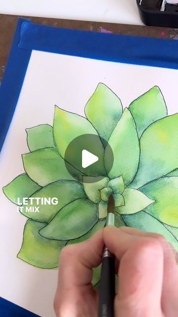 Andrea Nelson on Instagram: "Go follow @themightierpencil for awesome art content! She didn’t ask for this, I just love her! #easywatercolor #learnwatercolor #watercolorsucculent #succulent #watercolortutorial #makesomething #easyart" How To Draw Succulents Step By Step, How To Paint Succulents Step By Step, How To Draw Succulents, Succulent Drawing Sketches, Paint Succulents Easy, Watercolor Succulents Easy, Painting Succulents Acrylic Easy, Watercolor Succulent Paintings, Simple Succulent Painting