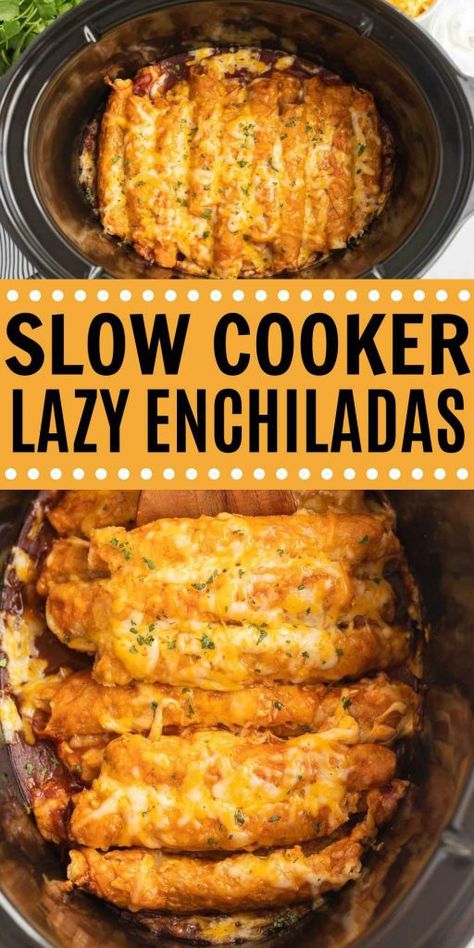 Slow Cook Enchiladas Crock Pot, Mexican Food Recipes Slow Cooker, Enchiladas In The Crockpot, Mexican Food Recipes Crockpot Easy, Lazy Sunday Food Ideas, Enchilada Recipe Crockpot, Lazy Enchiladas Crockpot, Crockpot Enchiladas Chicken Easy Recipes, Easy Crockpot Enchiladas