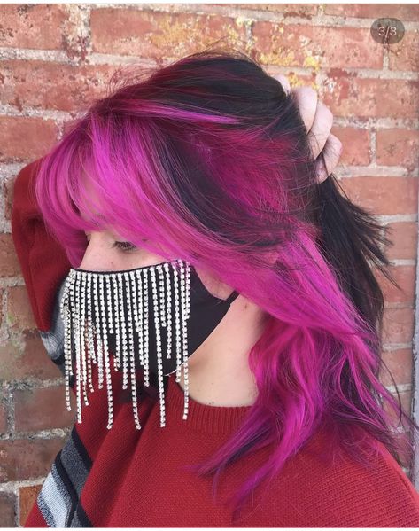 Pink Shadow Root Black Hair, Pink Hair Black Roots, Pink Ghost Roots, Pink Hair With Shadow Root, Pink Roots Black Hair, Pink Shadow Root, Colored Roots With Black Hair, Goth Lifestyle, Pink Roots