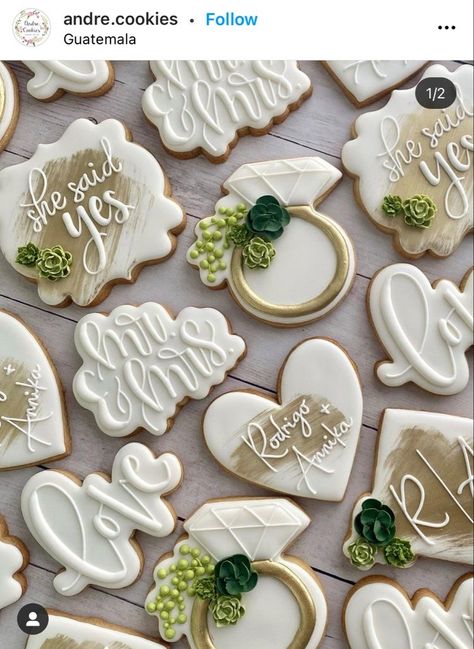 Boho Engagement Cookies Decorated, Vow Renewal Cookies Decorated, White And Gold Bridal Shower Cookies, Eucalyptus Bridal Shower Cookies, Wedding Shower Cookies Decorated Simple, Wedding Cookies Decorated Greenery, Couples Wedding Shower Cookies, White And Gold Engagement Cookies, Bridal Shower Cookie Ideas