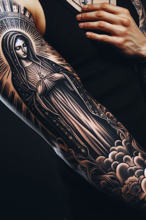 Unique Virgin Mary Tattoo Design
#VirginMaryTattoo #ReligiousArt #DivineInspiration #TattooDesigns #FaithSymbols #SpiritualArt #BlessedMother #DivineFeminine #ChristianTattoo #SacredInk #InkInspiration #CatholicArt #Symbolism #IntricateDesign #InnerStrength #SpiritualJourney #TattooIdeas #FaithfulArt #ReligiousSymbolism Mens Virgin Mary Tattoo, Blessed Virgin Mary Tattoo, Feminine Rosary Tattoo, Virgin Mary Portrait Tattoo, Virgin Mary Shoulder Tattoo, Virgin Mary Tattoo Shoulder, Tattoo Of God, Mother Mary Tattoo Design, St Mary Tattoo