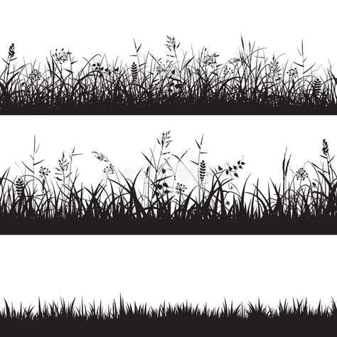 Set of grass seamless borders. Black silhouette of grass, spikes and herbs. Vect #Sponsored , #SPONSORED, #AD, #seamless, #Set, #herbs, #borders Grass Stencil, Grass Tattoo, Kobe Logo, Sharpie Art Projects, Grass Silhouette, Texture Painting Techniques, Canvas Art Painting Acrylic, Leaf Vector, Black Grass