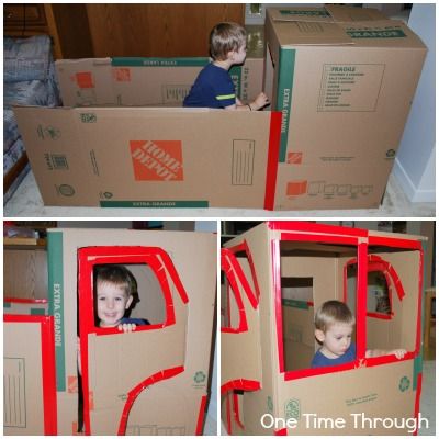 Cardbox Toys, Cardboard Firetruck, Firefighter Dramatic Play, Cardboard Kids, Firefighter Birthday Party, Truck Theme Birthday, Birthday Party Diy, Cardboard Car, Fireman Party