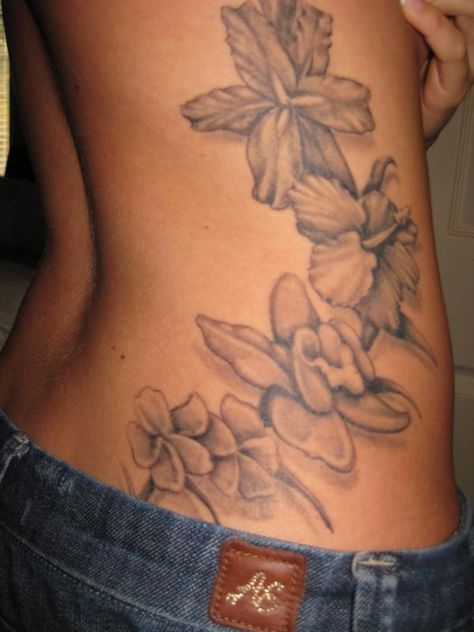 I like the angling of the flowers Flower Side Tattoo, Hawaiian Flower Tattoos, Plumeria Tattoo, Rose Tattoos For Women, Flower Wrist Tattoos, Sick Tattoo, Flower Tattoo Shoulder, Hawaiian Tattoo, Flower Tattoo Sleeve