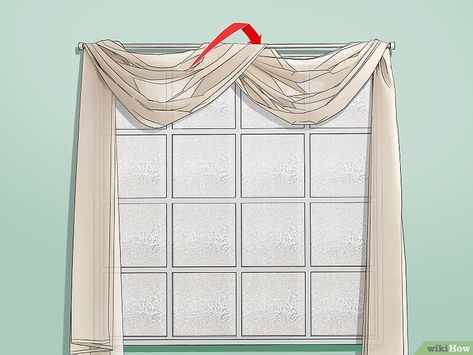 3 Ways to Drape Window Scarves - wikiHow How To Drape Curtains, Scarf Valance Ideas, Curtain Display, Scarfs Ideas, Drape Curtains, Scarf Curtains, Window Swags, Scarf Valance, Curtain Inspiration