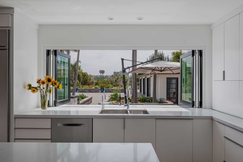 Servery Passthrough Window | LaCantina Doors Slide Doors, Outdoor Cabana, Bifold Door, Folding Door, Living Modern, Doors And Windows, Folding Doors, Al Fresco Dining, Modern Homes