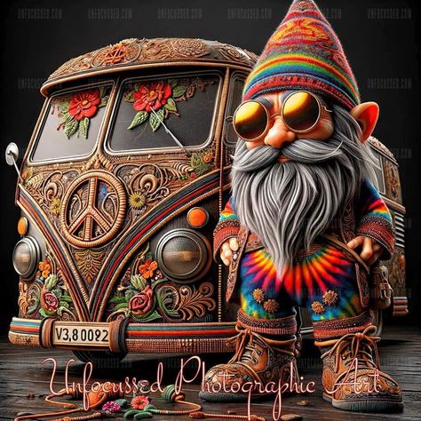 Hippy Gnome, Biker Gnomes, Gnome Pictures, Funny Gnomes, Grayscale Coloring Books, Quiet Corner, St Patrick's Day Decorations, Image Swag, Happy Hippie