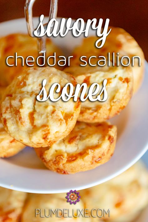 These cheddar scallion scones are deliciously savory, but also light and buttery – perfect for a heartier side to your teatime. #sconesrecipe #savoryscones Cheddar Scallion Scones, Scallion Scones, Cranberry Tea, Macaroon Cake, Scones Ingredients, Savory Scones, French Macaroons, Quick Breads, Scone Recipe