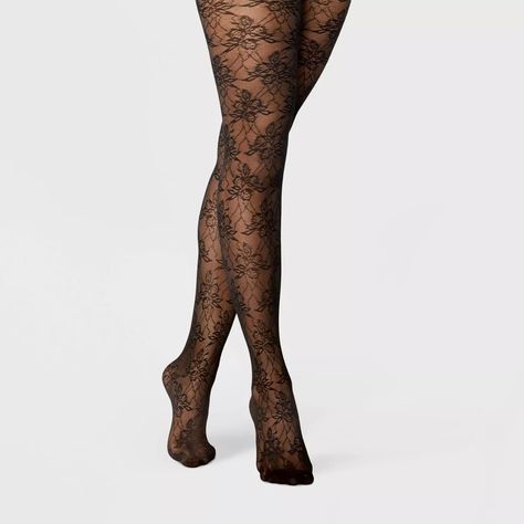 Women's Sheer Floral Tights - A New Day™ Black S/m : Target Tights With Open Toe Heels, Floral Tights Outfit, Black Sheer Tights, Qveen Herby, Black Patterned Tights, Diamond Tights, Hoco 2024, Pattern Tights, Concert Ideas