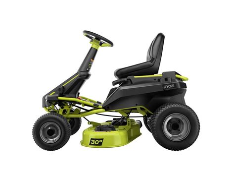 30" 50 AH Electric Riding Lawn Mower - RYOBI Tools Ride On Lawn Mower, Ryobi Lawn Mower, Electric Riding Lawn Mower, Electric Mower, Best Lawn Mower, Ryobi Tools, Steel Deck, Small Trailer, Deck Size