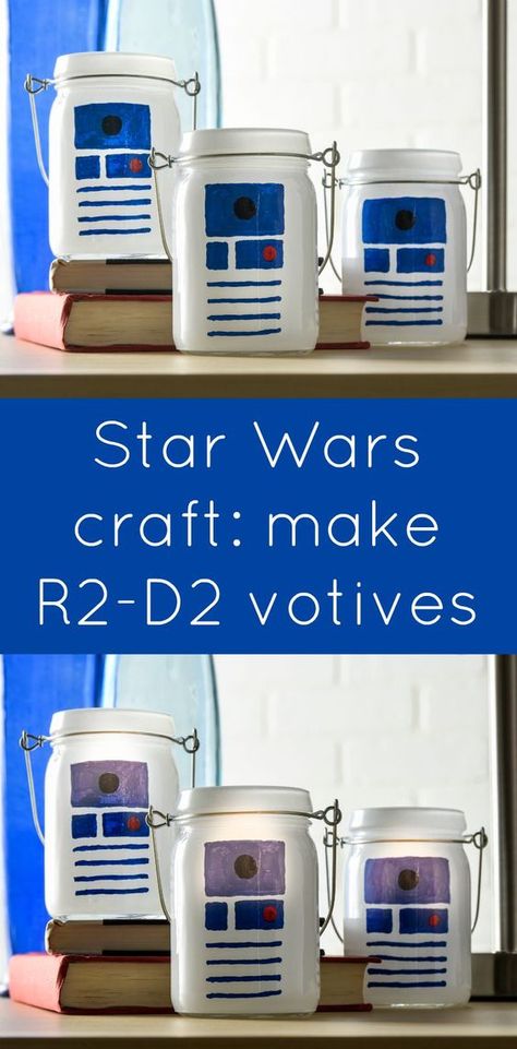 This Star Wars craft is SO easy to make! I used dollar votives and paint pens to celebrate my love of R2D2 and create some cool luminaries. Diy Luminaries, Star Wars Craft, Star Wars Zimmer, Birthday Themes For Adults, Star Wars Baby Shower, Star Wars Crafts, Star Wars Room, Star Wars Diy, Star Wars Birthday Party