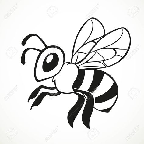 Black And White Bee Drawing, Simple Bee Outline, Drawings Of Bees, Bee Drawing Ideas, Bee Drawing Simple, Bee Line Art, Honey Bee Drawing, Bee Outline, Bee Vector