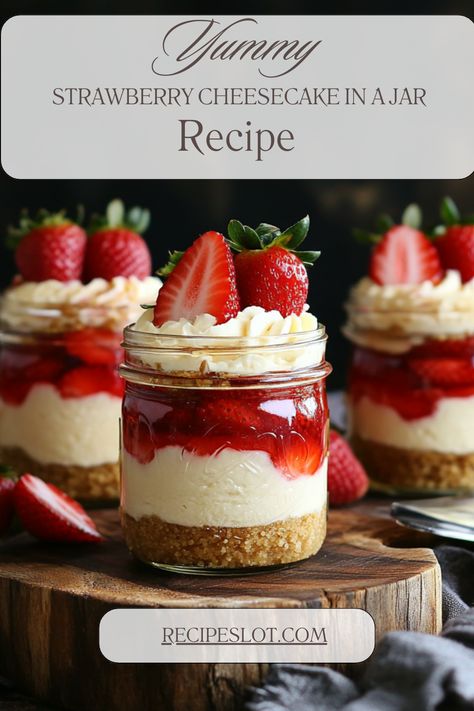 A Perfectly Portable Dessert
Indulge in the creamy goodness of Strawberry Cheesecake in a Jar, the perfect treat for any occasion! Layers of velvety cheesecake filling, buttery graham cracker crumbs, and sweet, juicy strawberries come together in a charming jar, creating a delightful, individual-sized dessert. This no-bake cheesecake is easy to prepare and looks as stunning as it tastes, offering a fresh and flavorful twist on a classic favorite. Strawberry Cheesecake In A Jar, Portable Dessert, Cheesecake In A Jar, Cheesecake Filling, Bake Cheesecake, Meals In A Jar, No Bake Cheesecake, Strawberry Cheesecake, Graham Cracker Crumbs