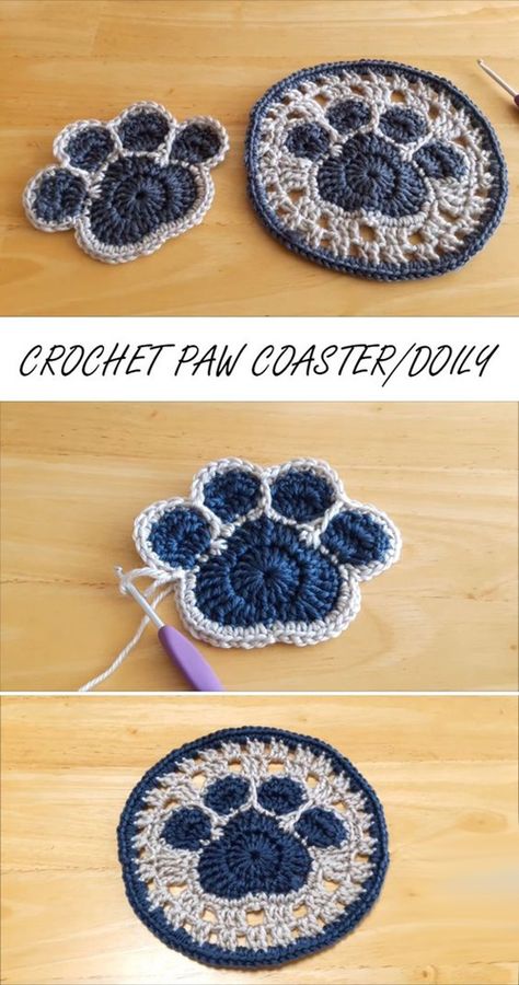 How To Crochet A Paw Coaster or Doily - Tutorial Paw Crochet, Kat Haken, Men Crochet, Coaster Pattern, Debbie Macomber, شال كروشيه, Crochet Coaster Pattern, Clothes Crochet, Booties Crochet