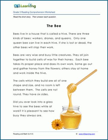 Children's non-fiction story for grade 3 students: "The Bee". 200 words. Reading comprehension questions follow the text.. Free reading and math worksheets from K5 Learning. No login required. Comprehension For Grade 3 Student, Bees For Kids, Good Study Habits, Bee Themed Classroom, Fiction Story, Fiction Text, Hard Words, Reading Comprehension Questions, Learning English For Kids