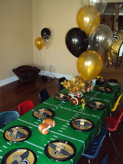 Saints Football Party, Football Theme Party, Football Birthday Party, Saints Football, Football Themes, Football Birthday, Sports Themed Party, Football Party, 6th Birthday Parties